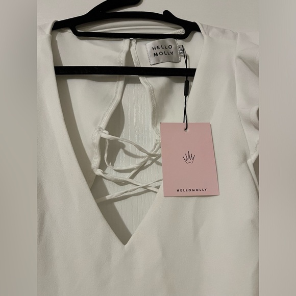 NWT Hello Molly Ruffle Lace Up Corset Strappy Back White Mini Dress - Picture 10 of 15